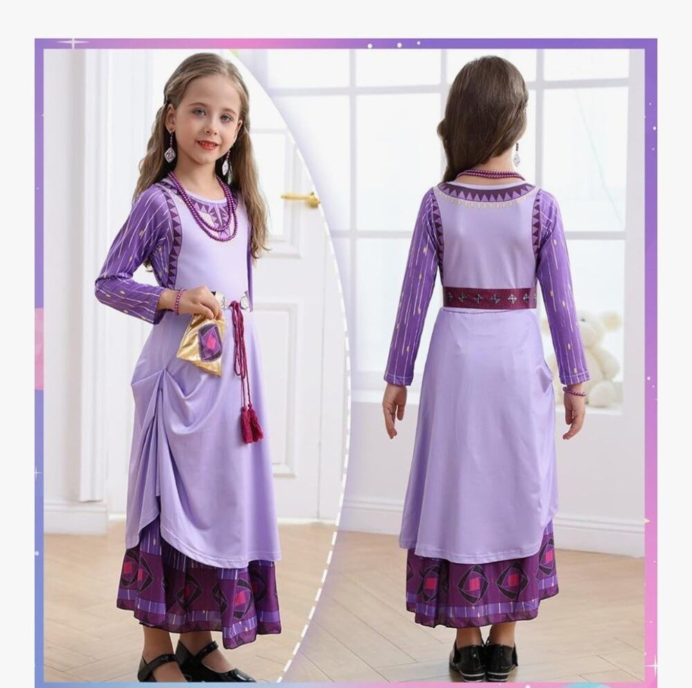 Wish Asha Dress Costume Princess Dress New 140cm/7-8 Y Purple W/ Jewerly & Bag